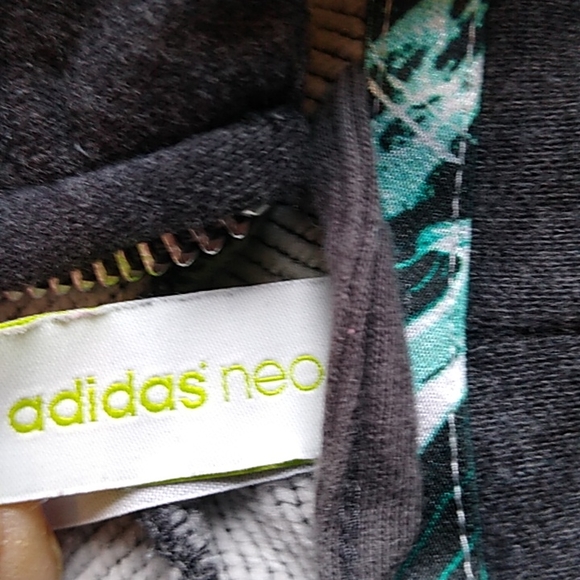 Adidas Neo Long Full Zip Hoodie Athletic Sweat Jacket Women's M. Gray Aqua/White - Picture 2 of 10